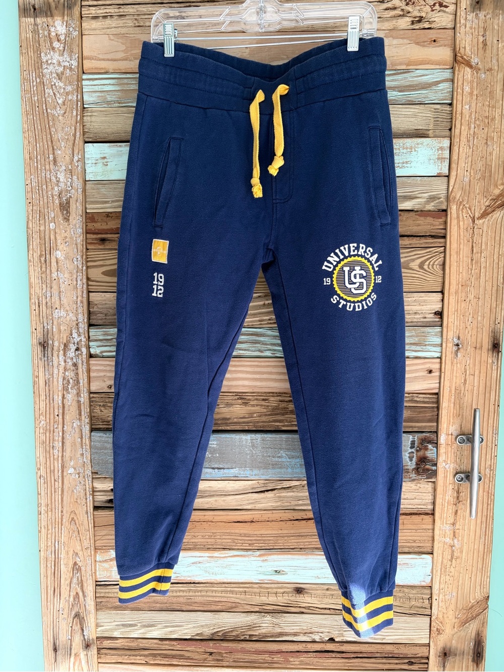 Universal Studios 1912 Navy Blue Yellow Jogger Sweatpants Small Orlando